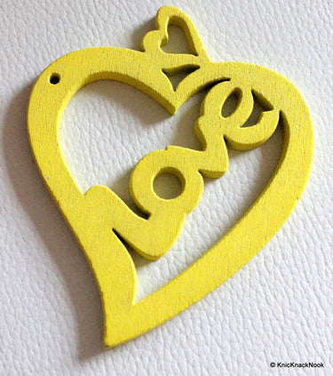 1 x Yellow Love Heart Wood Bead 70mm